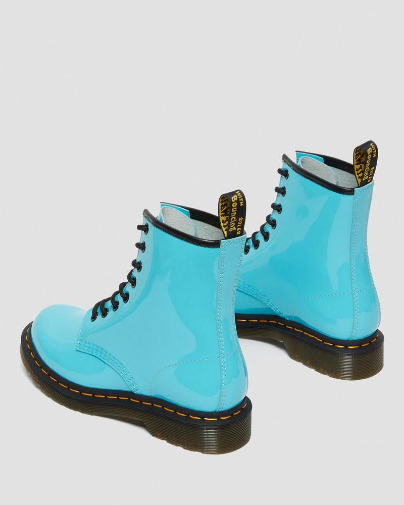 Turquoise Women's Dr Martens 1460 Patent Leather Lace Up Boots | CA 193WNB